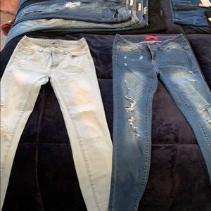Wax skinny destroyed jeans